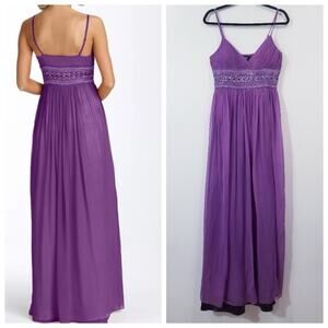 Adrianna Papell Chiffon Beaded Purple Maxi Dress Long Gown